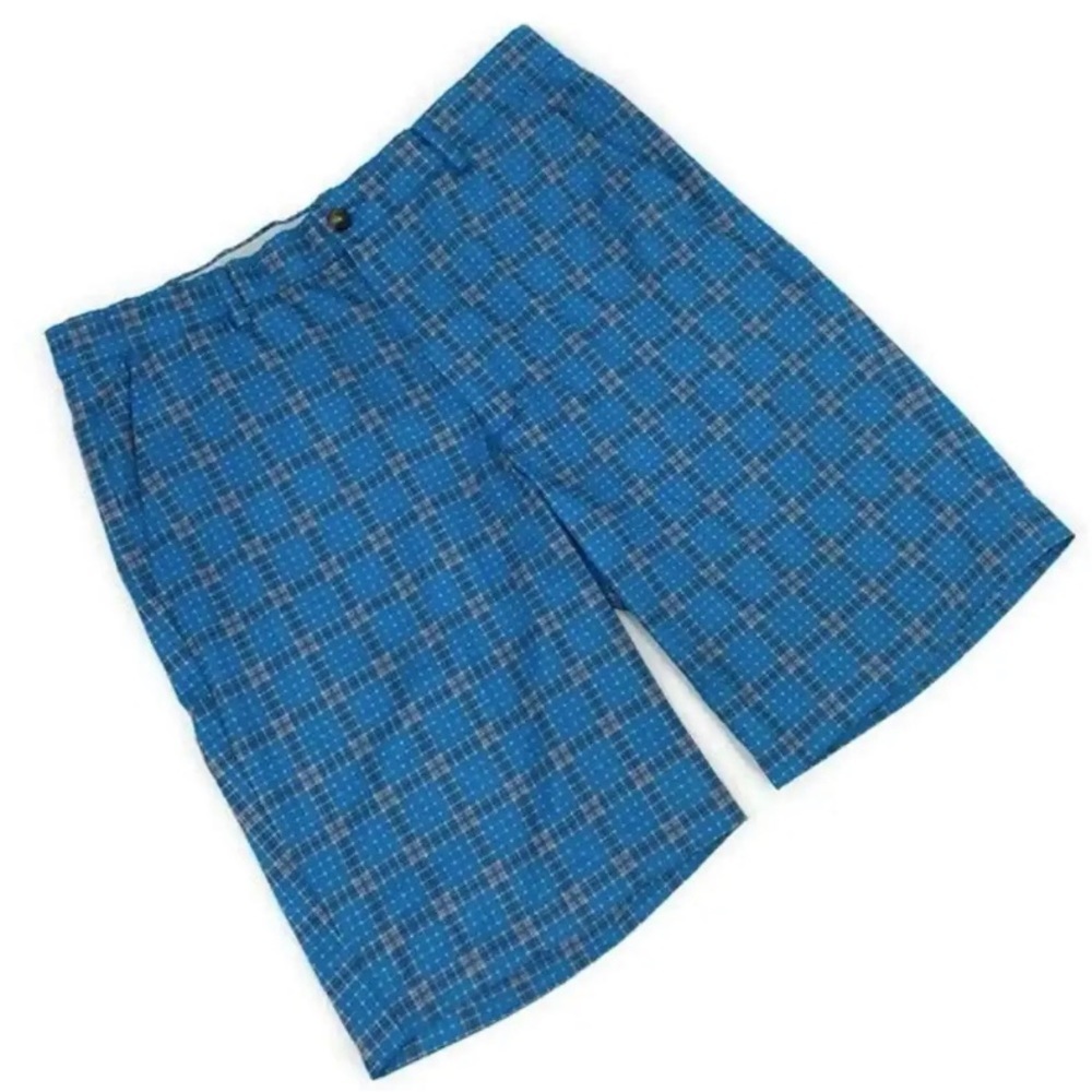 Greg Norman Mens Golf Shorts Sz 34 Blue Peach Flat Front